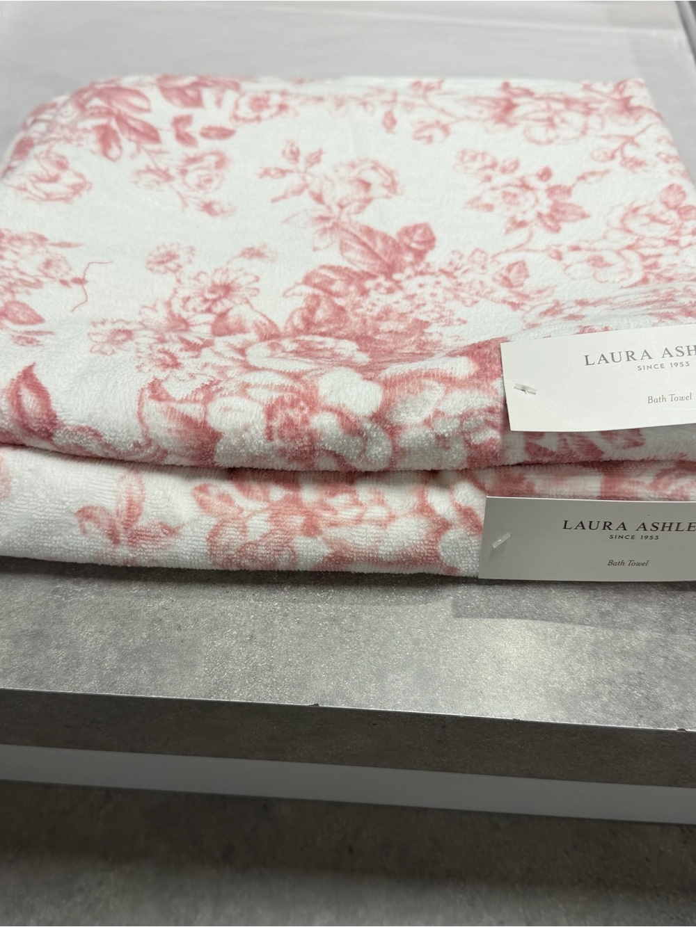 Laura Ashley Pink Toile Floral Bath Towels - Set of 2